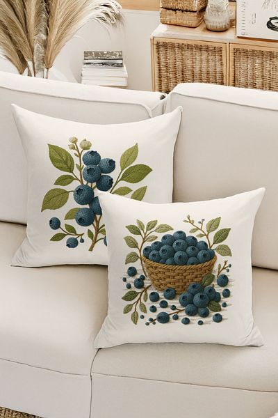 Bertille Home Double Side Digital Printed Set of 4 Throw Pillow Covers (Punch/Punch Embroidery Pattern Look)