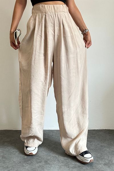 Feela Moda Γυναικείο παντελόνι Palazzo από ύφασμα αλεξίπτωτο ελαστική μέση 2009