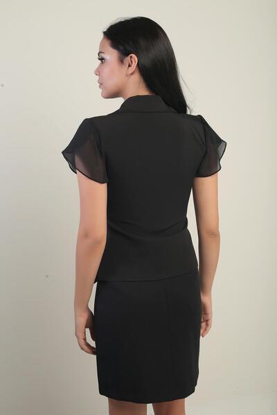 By Saygı Women's Double Breasted Collar Sleeve and Skirt Chiffon Blouse