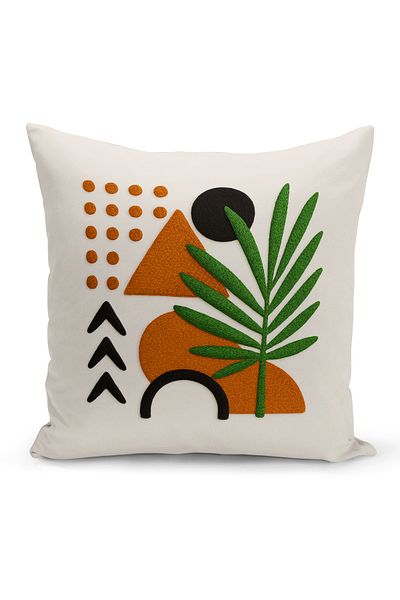 Bertille Home Double Side Digital Printed Throw Pillow Case (Punch/Punch Embroidery Pattern Look)