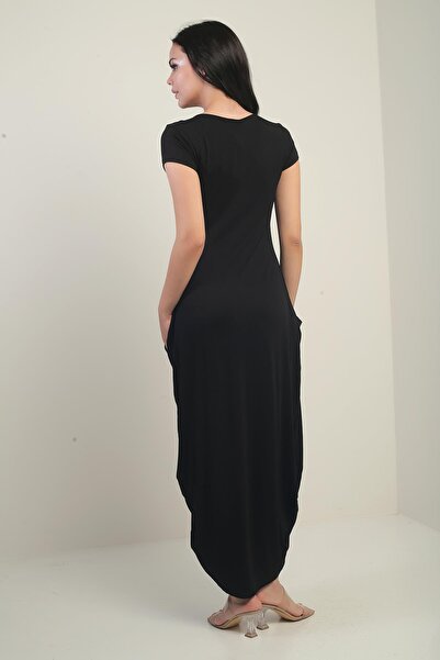 By Saygı Women's Round Neck Pocket Lycra Baggy Dress