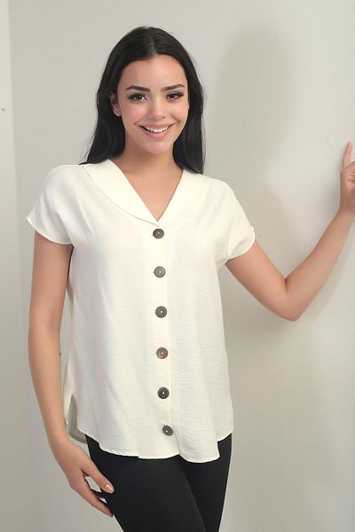 By Saygı Women's Shawl Collar Oversize Shirt