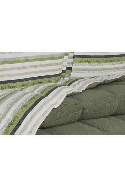 Stoffa Sherpa Haki Pamuk ve Kuzu Yünü Comforter Uyku Set