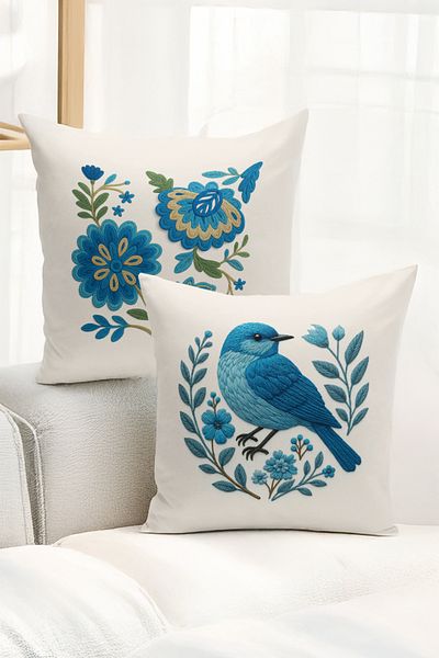 Bertille Home Set de 4 huse de pernă cu imprimare digitală dublă (aspect de broderie cu model de puncție)