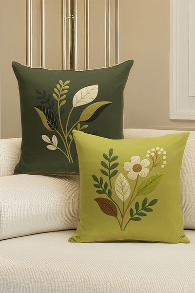 Bertille Home Set de 4 huse de pernă cu imprimare digitală dublă (aspect de broderie cu model de puncție)