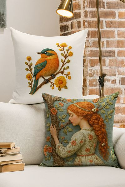 Bertille Home Set de 4 huse de pernă cu imprimare digitală dublă (aspect de broderie cu model de puncție)