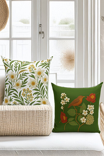 Bertille Home Set de 4 huse de pernă cu imprimare digitală dublă (aspect de b...