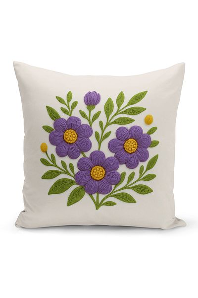Bertille Home Double Side Digital Printed Throw Pillow Case (Punch/Punch Embroidery Pattern Look)