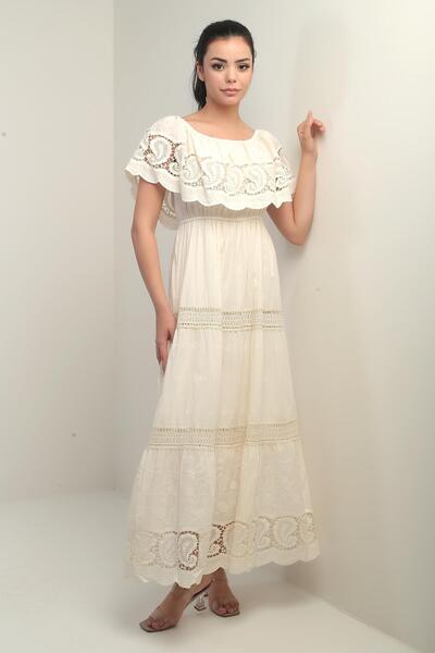 By Saygı Жіноча сукня з коміром-мадонною, підкладкою та вишивкою з мереживом