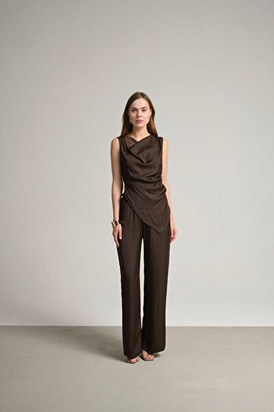 laviess Kahverengi beli lastik detaylı pantolon