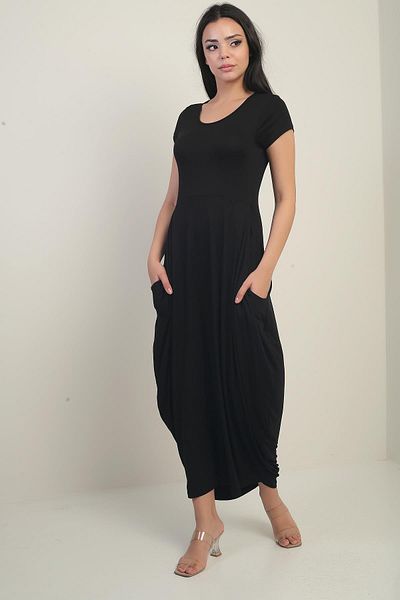 By Saygı Women's Round Neck Pocket Lycra Baggy Dress