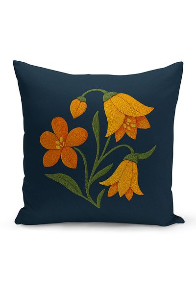 Bertille Home Double Side Digital Printed Throw Pillow Case (Punch/Punch Embroidery Pattern Look)