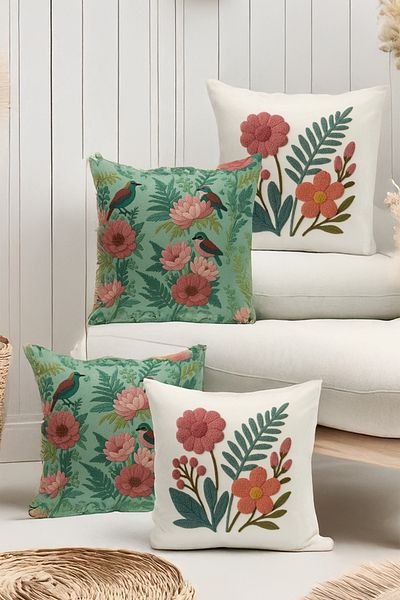 Bertille Home Σετ με 4 μαξιλαροθήκες με ψηφιακή εκτύπωση διπλής όψης (εμφάνιση μοτίβου κεντήματος Ponç/Punch)
