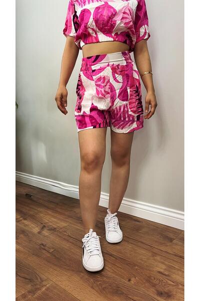 ILAVVES Women's Pink Waist Elastic Crop & Shorts Viscose Bottom Top Set