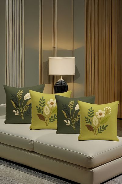 Bertille Home Set de 4 huse de pernă cu imprimare digitală dublă (aspect de broderie cu model de puncție)
