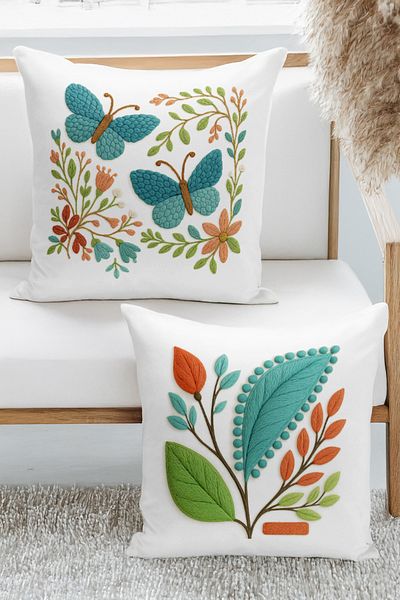 Bertille Home Σετ με 4 μαξιλαροθήκες με ψηφιακή εκτύπωση διπλής όψης (εμφάνιση μοτίβου κεντήματος Ponç/Punch)