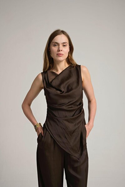 laviess Kahverengi Saten bluz