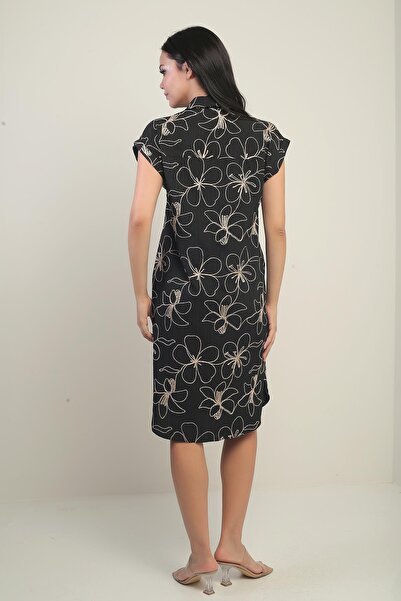 By Saygı Women's Short Sleeve Shirt Dress with Side Slits and Pocket with Lanyard