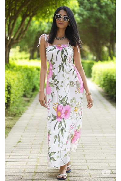 Modabenna Long Summer Dress with Rope Strap Chest Part Gipeli Midi Cotton Linen Comfortable Loose