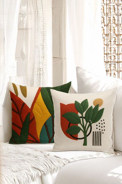 Bertille Home Set de 4 huse de pernă cu imprimare digitală dublă (aspect de broderie cu model de puncție)