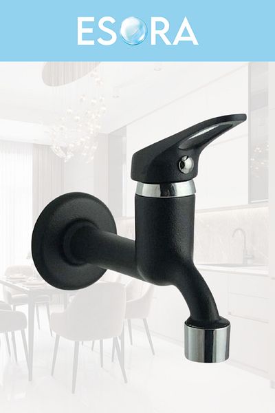 ESORA Black Mix Faucet Open Close Sink Wc Toilet Garden Faucet Black Open Close Guaranteed
