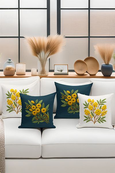 Bertille Home Set de 4 huse de pernă cu imprimare digitală dublă (aspect de broderie cu model de puncție)