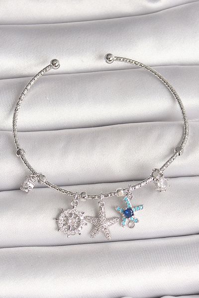 NETWORK ART Bfs Brass Silver Color Dangle Zircon Stone Sea Star Figure Charm Women's Bracelet