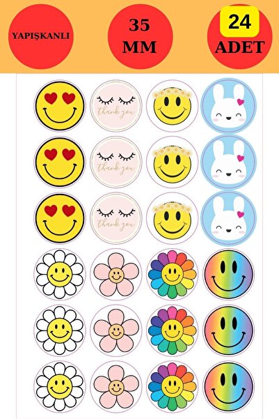 Emtory Home 24 Adet - Emoji Sticker - Paketleme Sticker - Emoji Etiket - Güle...