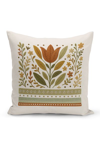 Bertille Home Double Side Digital Printed Throw Pillow Case (Punch/Punch Embroidery Pattern Look)