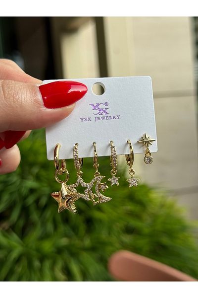 luxyansımalar Steel 6 Piece Earrings