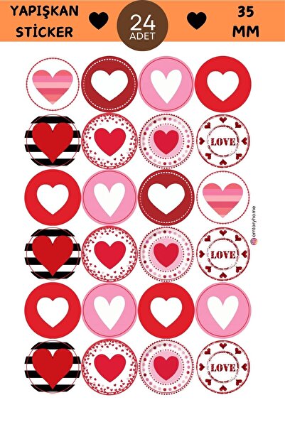 Emtory Home 24 Adet - Karışık Kalp Sticker - Love Sticker - Hediye Paketi Sti...