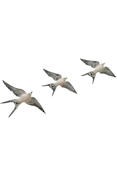 ASİTAN Sume Dekoratif Üçlü Kırlangıç Duvar Süsü Üçlü Kuş Ev Dekoru Beyaz