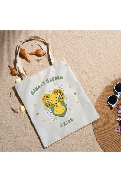Alaa Butik Online حقيبة قماش ذات طابع أبراج برج الحمل المكتوبة من Make It Hap...