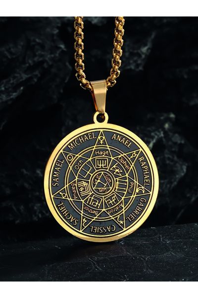 Bujiteri Vintage Yedi Melek Mühür Kolye Kabbalah Moda Paslanmaz Çelik Yedi Melek Dairesi Totem Erkek Kolye