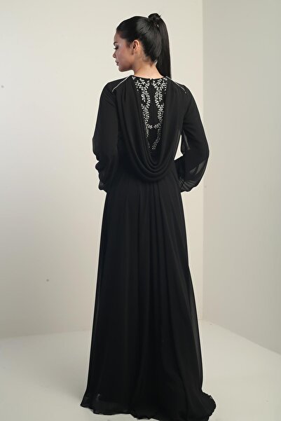 By Saygı Women's Front Back Stone Detailed Lined Wide Leg Chiffon Jumpsuit