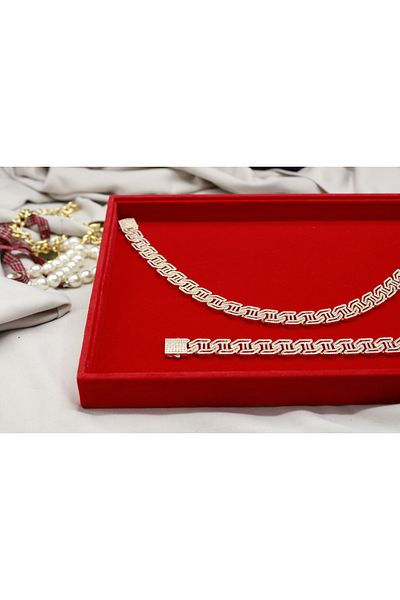 Brand. Iced Geometric Link Chain & Bracelet Set – Gold-Tone Hip-Hop Jewelry