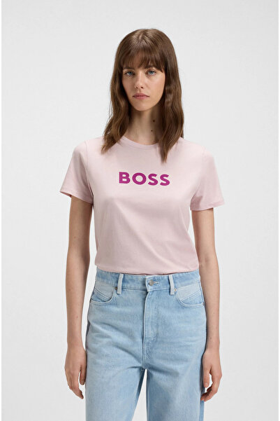 BOSS Kadın Marka Logolu Kısa Kol Yuvarlak Yaka Pembe T-Shirt 50501139-562