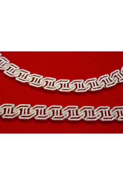 Brand. Iced Geometric Link Chain & Bracelet Set – Gold-Tone Hip-Hop Jewelry