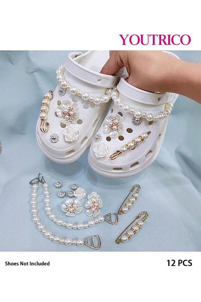 Youtrico 12pcs New Pearl and Rhinestone Jibbitz Charms for Slipper Ornament