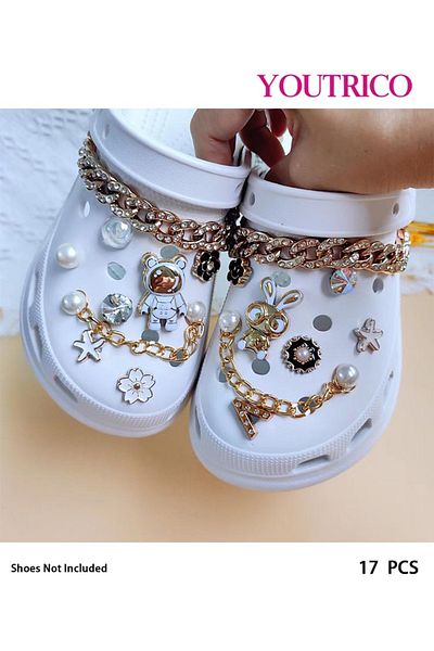 Youtrico 17pcs New Pearl and Rhinestone Jibbitz Charms for Slipper Ornament