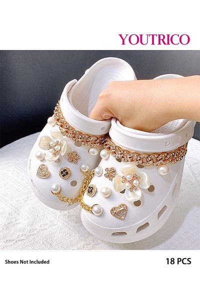 Youtrico 18pcs New Pearl and Rhinestone Jibbitz Charms for Slipper Ornament