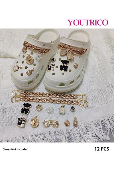 Youtrico 12pcs New Pearl and Rhinestone Jibbitz Charms for Slipper Ornament