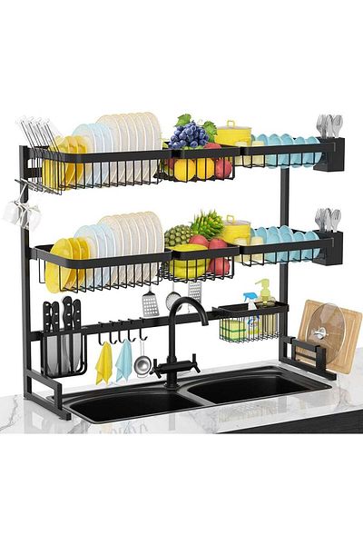 Generic 3 Layer Over The Sink Dish Drying Rack Organizer Black