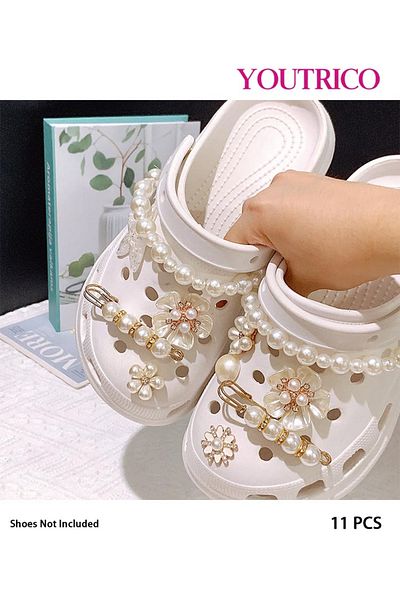 Youtrico 11pcs New Pearl and Rhinestone Jibbitz Charms for Slipper Ornament