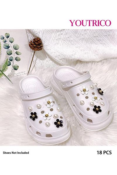 Youtrico 18pcs New Pearl and Rhinestone Jibbitz Charms for Slipper Ornament