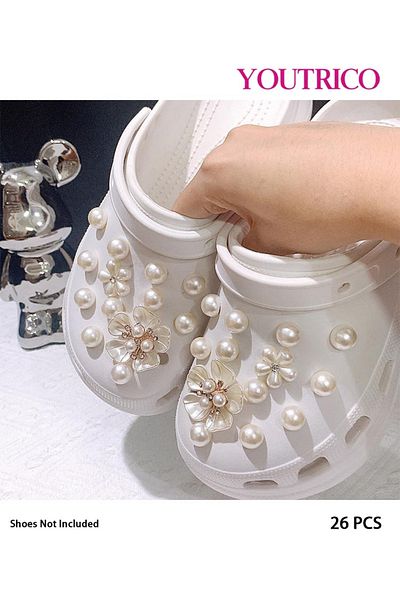 Youtrico 26pcs New Pearl and Rhinestone Jibbitz Charms for Slipper Ornament