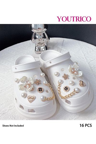 Youtrico 16pcs New Pearl and Rhinestone Jibbitz Charms for Slipper Ornament