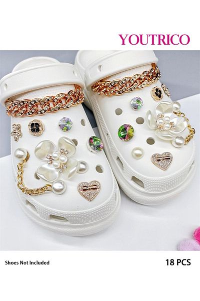 Youtrico 18pcs New Pearl and Rhinestone Jibbitz Charms for Slipper Ornament