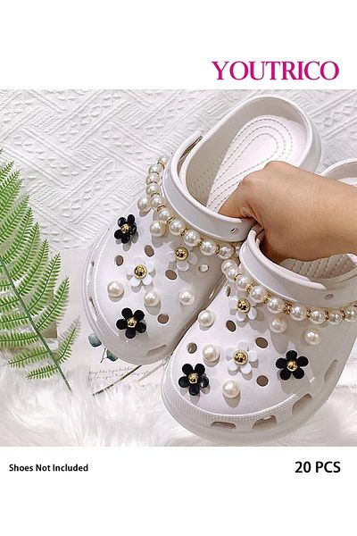 Youtrico 20pcs New Pearl and Rhinestone Jibbitz Charms for Slipper Ornament