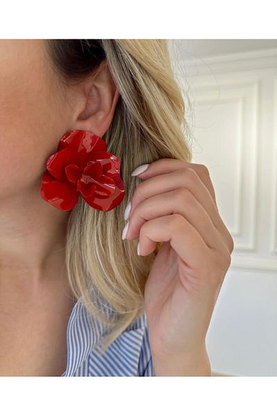 luxyansımalar Zra Big Red Flower Earrings